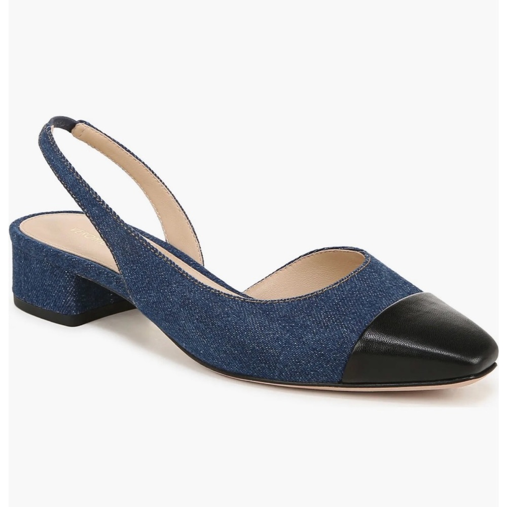 NEW VERONICA BEARD Cecile denim slingback pumps in Mountain Blue/ Black Size 9.5